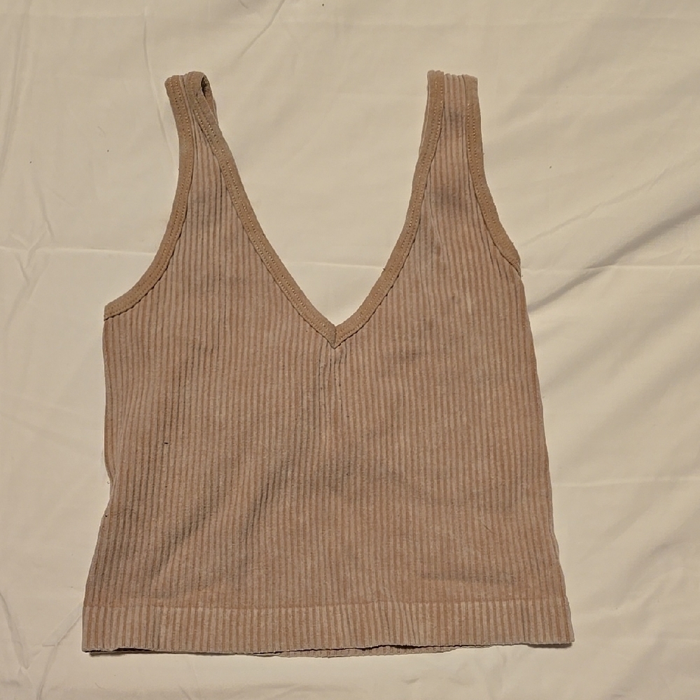 Aura Tan Ribbed Tank Top